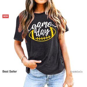 Vintage Bleached Football Game Day Tee Soft Cotton Short Sleeve Top Letter Print
